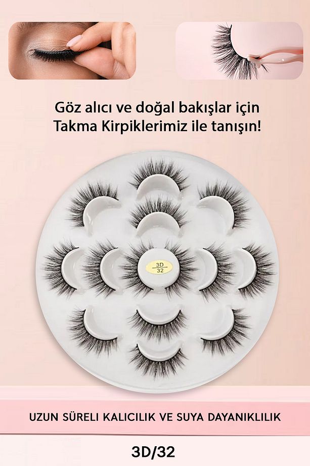 Doğal Ipek Takma Kirpik 7 Çift 3d-32 Hacimli Doğal Görünüm - 1