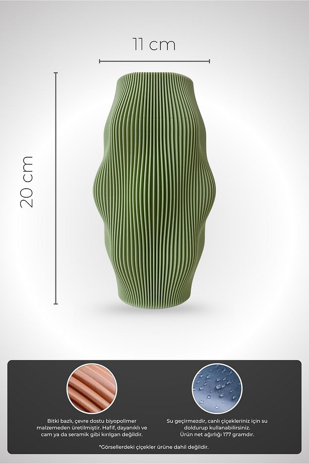 Ripple Form Vazo – Mint Yeşili | Modern Dalga Desenli Dekoratif Vazo - 3