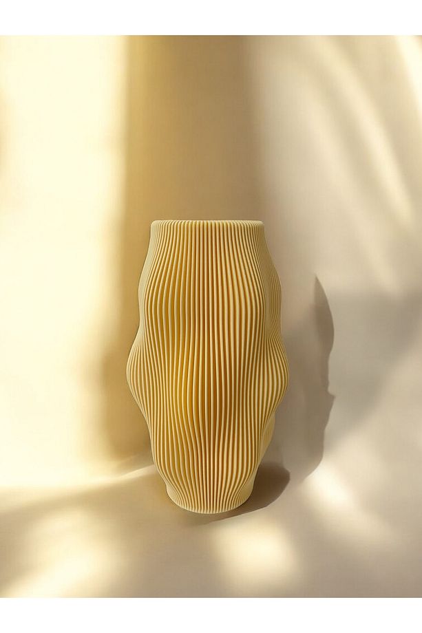 Ripple Form Vazo – Pastel Sarı | Modern Dalga Desenli Dekoratif Vazo - 5