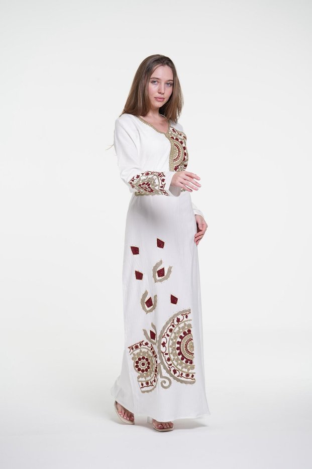 Ladies Printed Jalabiya - Full-Sleeve linen Dress with belt and All Prints