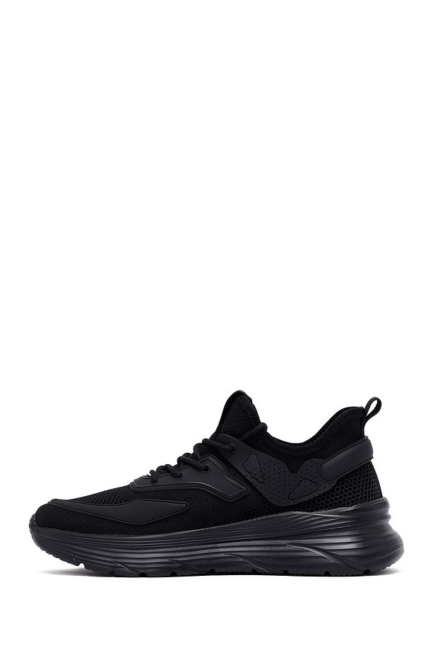 Erkek Siyah Bağcıklı Kalın Tabanlı Kumaş Sneaker 25SFD69426F - 2