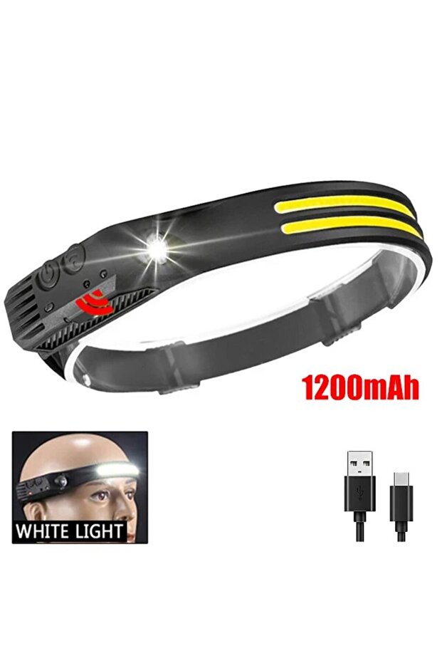 2- مصباح أمامي LED COB أبيض 1200 مللي أمبير في الساعة، مصباح أمامي تحريض مدمج ببطارية قابلة لإعادة الشحن عبر USB