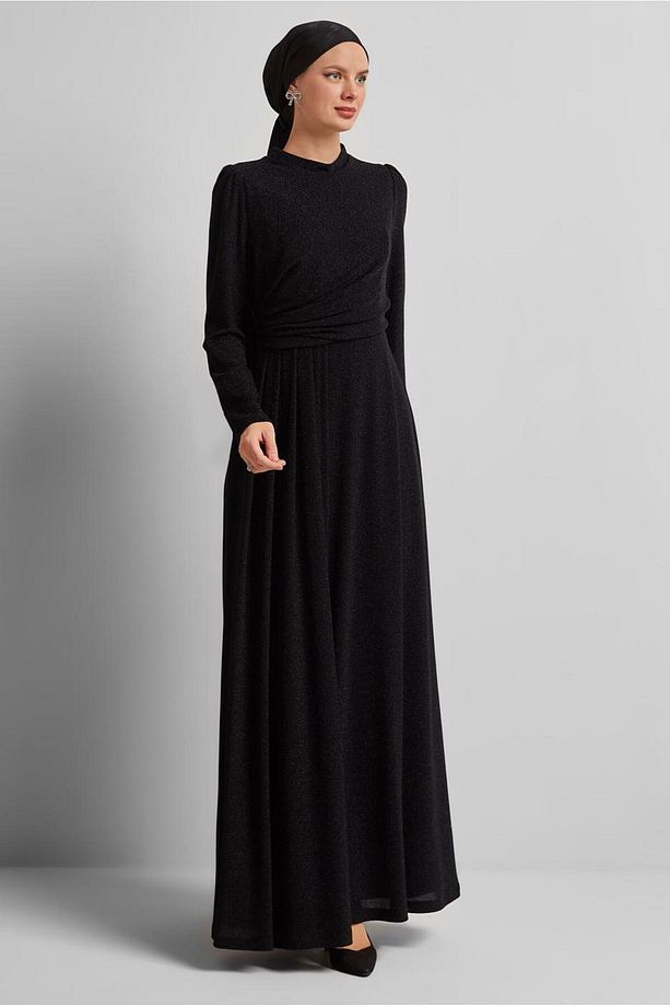 DRAPE DETAYLI SİMLİ ELBİSE 45677 - 2