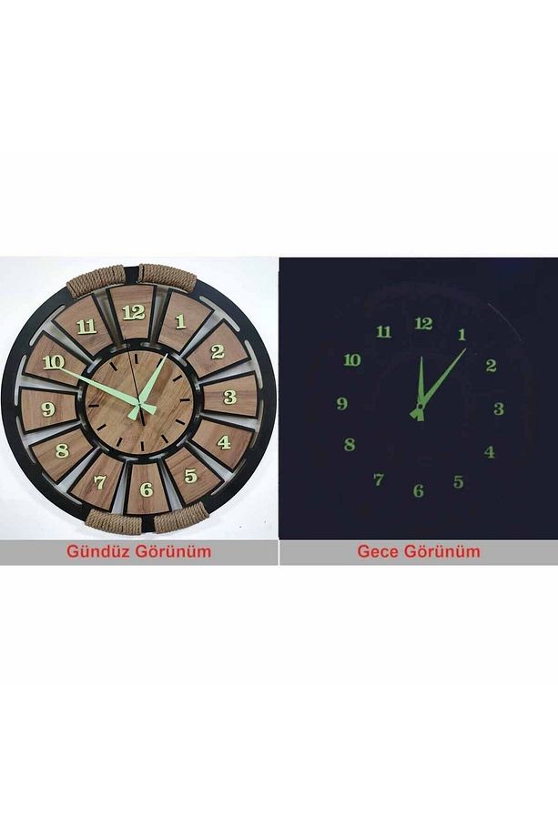 Fosforlu MDF Kemençe Ahşap Analog Duvar Saati, şık ve modern tasarım - 3