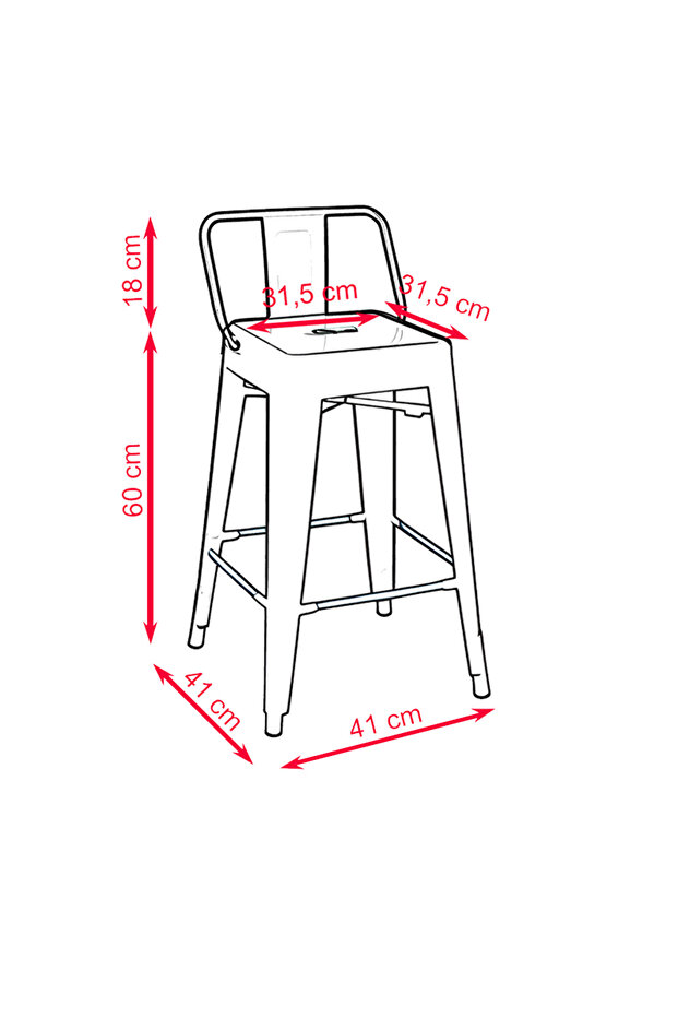 Tolix Sırtlı Yüksek Metal Tabure (2 Adet) - 2