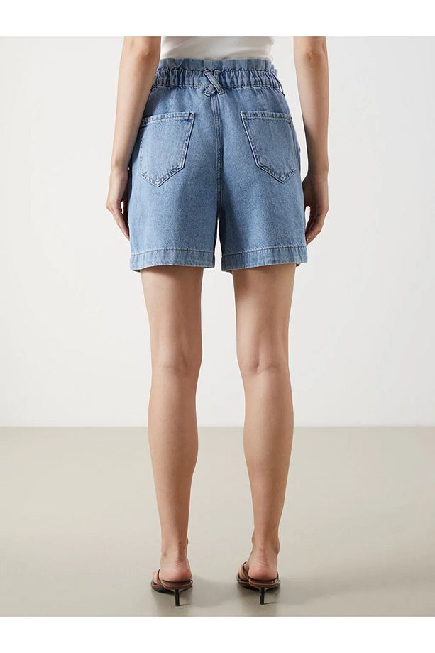 LCW Comfort Indigo Beli Lastikli Kadın Jean Şort - 4