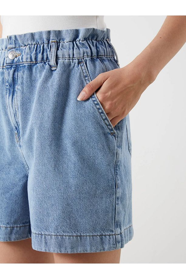 LCW Comfort Indigo Beli Lastikli Kadın Jean Şort - 3