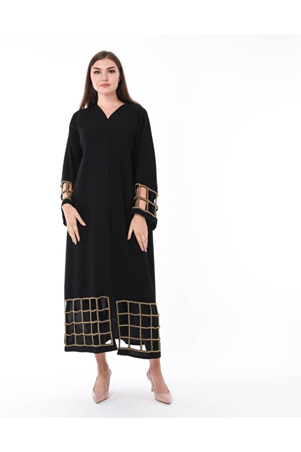 Black Exotic Laser Cut Abaya with Hand Embroidery