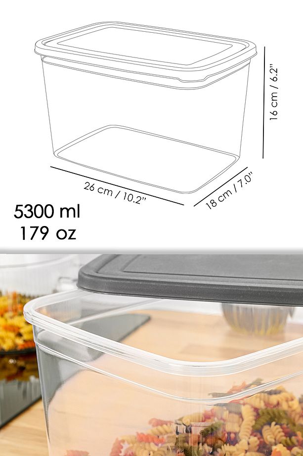 3 Adet Etiketli Derin Erzak Saklama Kabı - Bakliyat Un Kabı Büyük Boy Erzak Kutusu 5300 ml Şeffaf - 7