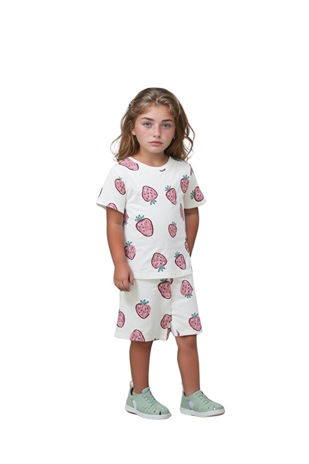 Children's Baby Set Pink Strawberry Pattern Shorts Shorts Pajama Set