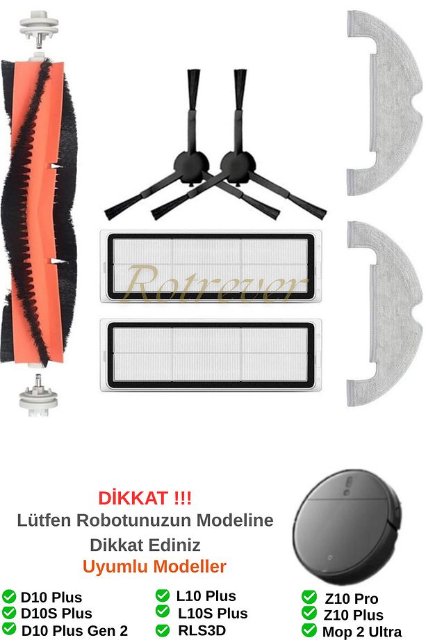 Xiaomi Mi Robot Vacuum Mop 2 ULTRA ve Dreame Bot D10+Plus Uyumlu Filtre,Fırça,Mop Paspas Set-7 Parça - 1