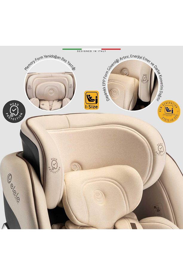 StradaFix 360° Dönen I-Size Oto Koltuğu İsoFix 40-150 CM 0-36 KG Pudra - 5