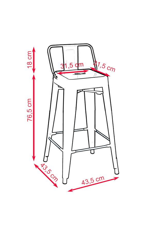 Tolix Sırtlı Metal Bar Tabure (4 Adet) - 2