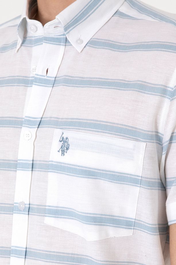 U.s. Polo Assn. Erkek Mavi Kısa Kollu Regular Keten Karışımlı Gömlek 2106624 - 7