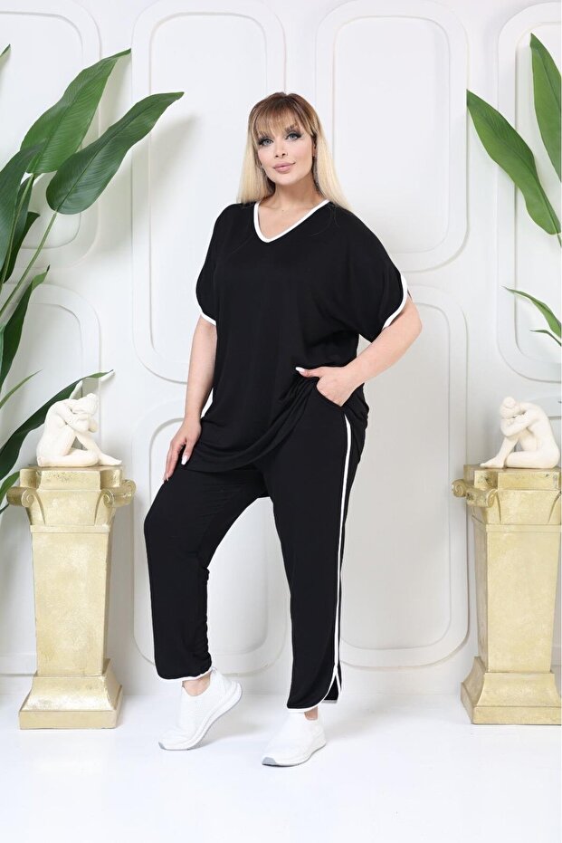 White Stripe Detail Plus Size Suit