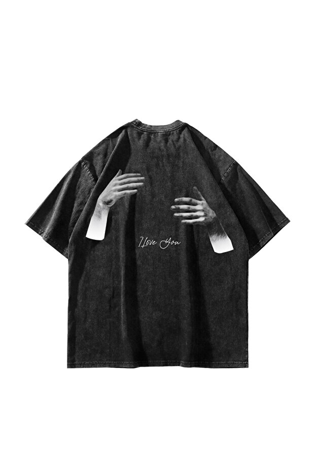 I Love You Printed Oversize Unisex Washable Black Tshirt