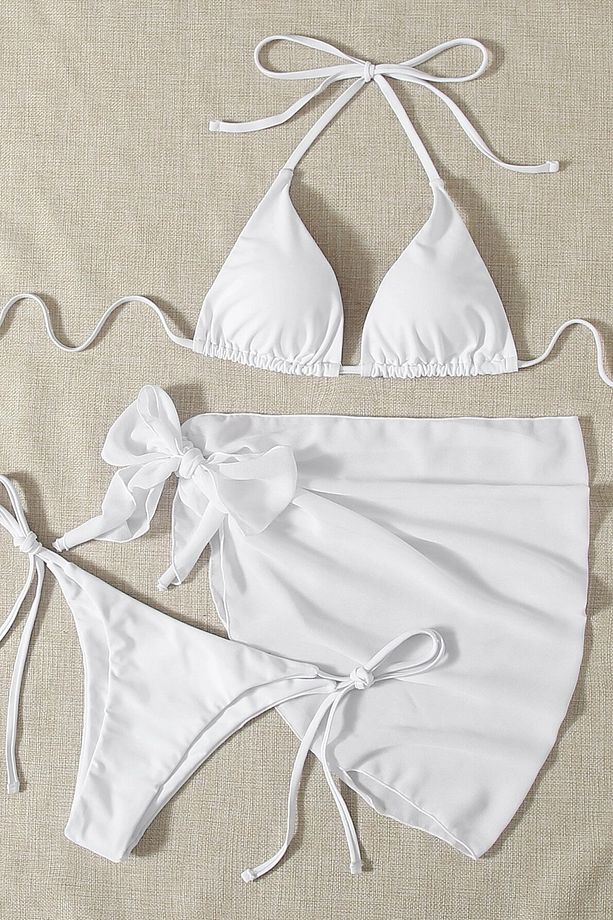 Pareolu Bağlamalı 3'lü Bikini Takım Set (Çıkartılabilir Kaplı) - 3