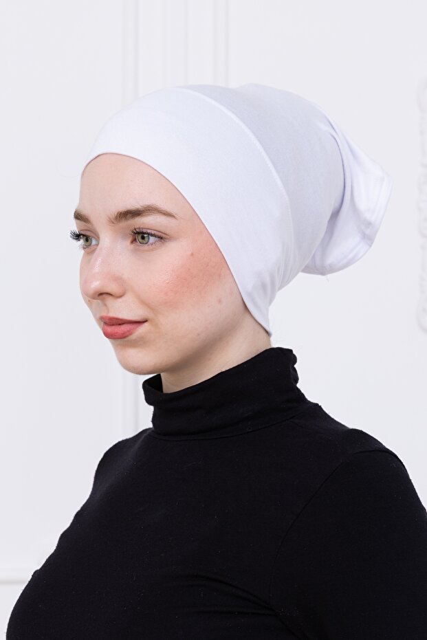 Practical Tube Bonnet White Snap-On - Non-Slip Front Seamless Women's Hijab Ready Underwear Bonnet