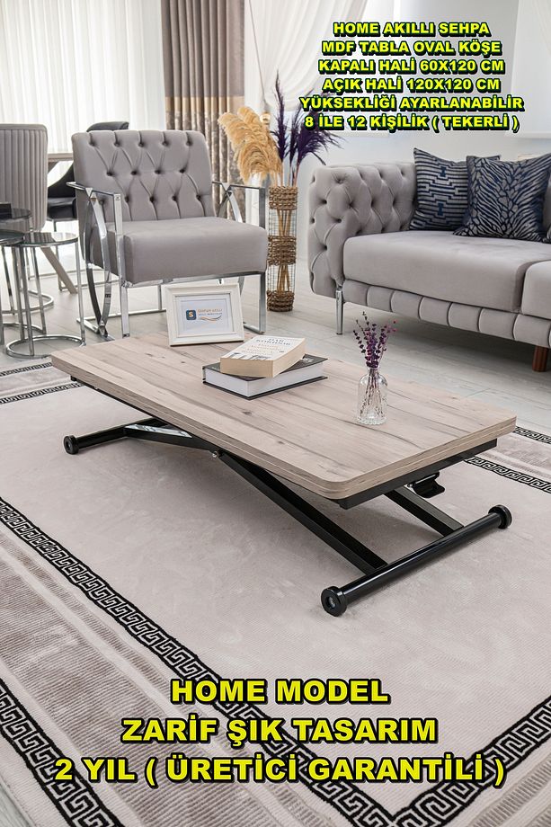 Akıllı Sehpa Home Üst Tabla Mdf Floransa Oval Köşe Alt Mekanizma Siyah Renk - 1