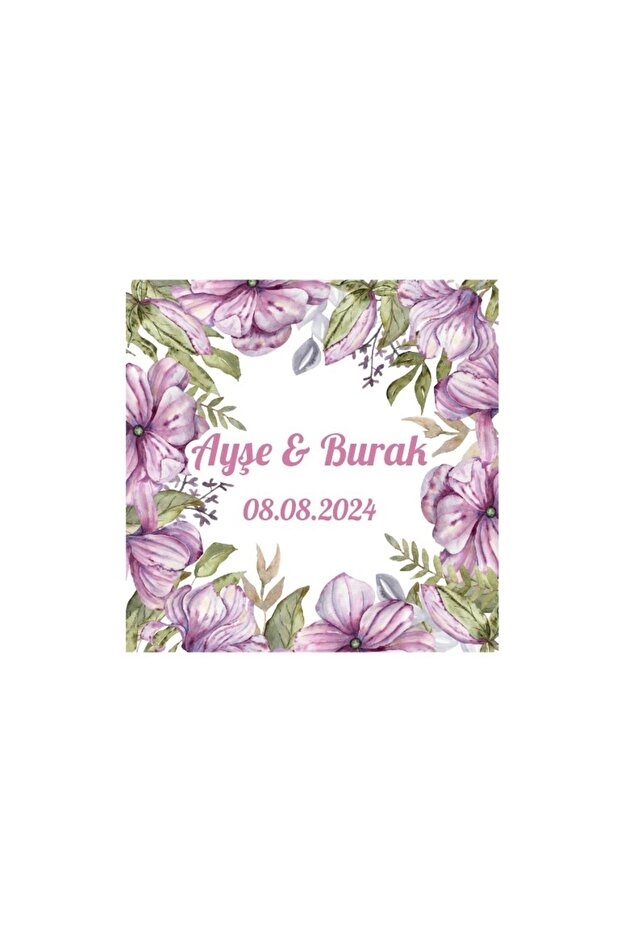 Purple Floral Henna Engagement Wedding 3X3Cm Custom Label / 50Pcs Sticker