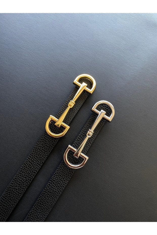 2-Piece Gold Long Buckle Thin Women's Belt, Coat Belt, Shirt Belt, Dress Belt