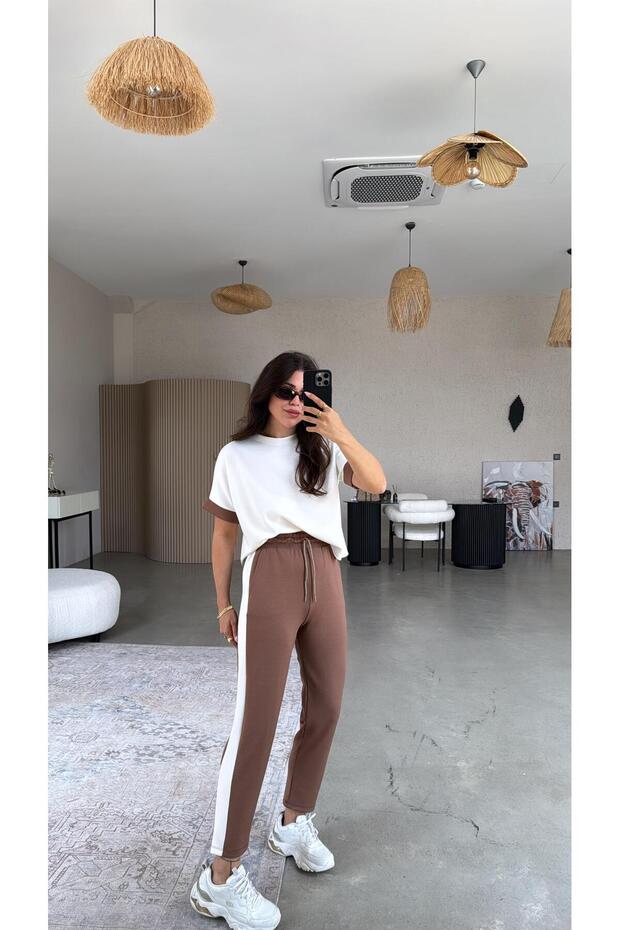 Καφέ ριγέ Modal Σετ - 3