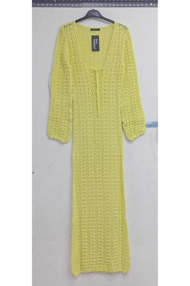 Damme Ajurlu Lace-Up Collar Beach Dress Yellow