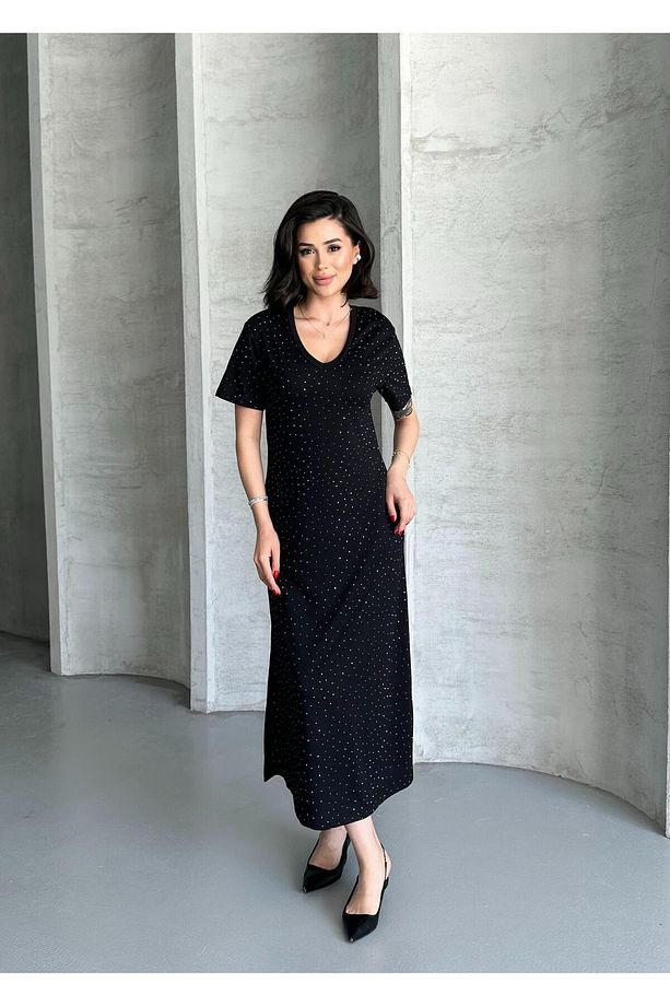 Modal Kumaş Taşlı Elbise - 4