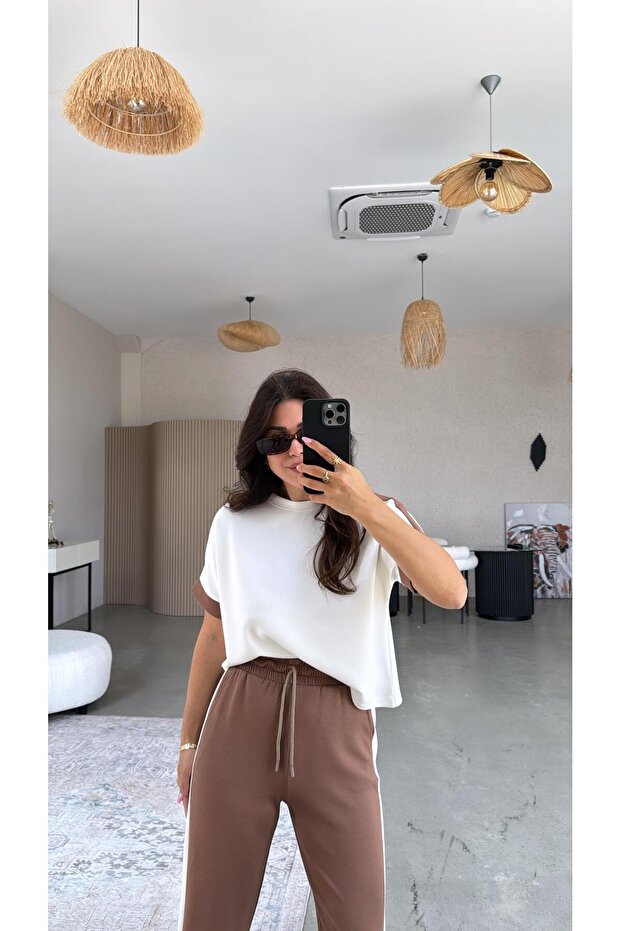 Καφέ ριγέ Modal Σετ - 2