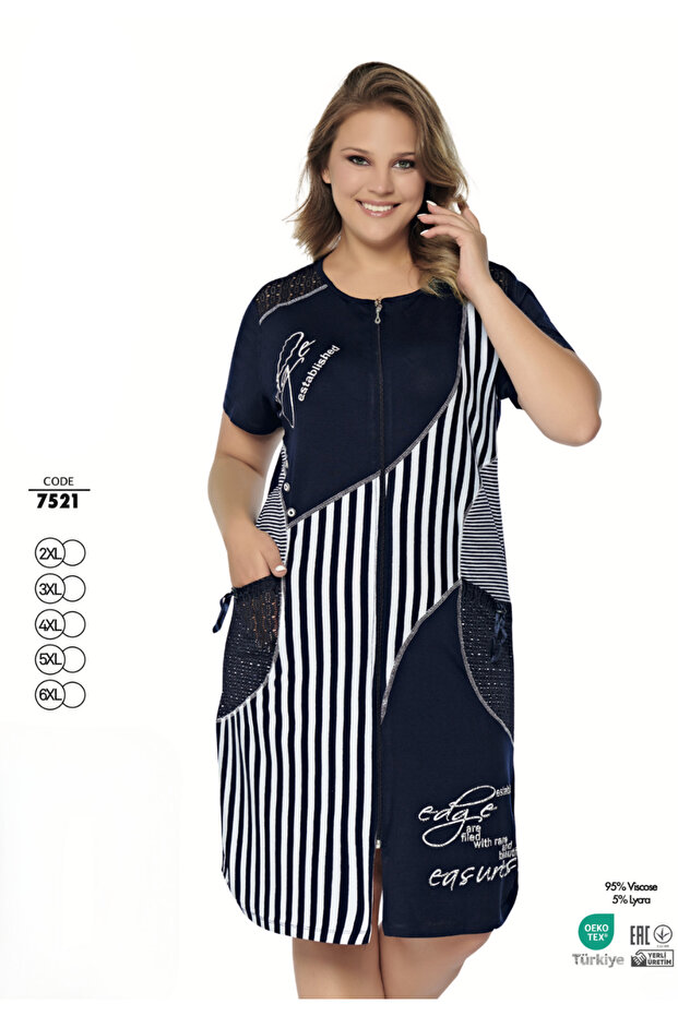 Women's Plus Size Summer Dress in Viscose Stretch Fabric with Zipper 7521