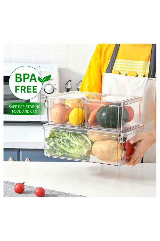 3-in-1 Clear Plastic BPA-Free Fridge Organizer Food Container Kitchen Set for Multi-Purpose Use