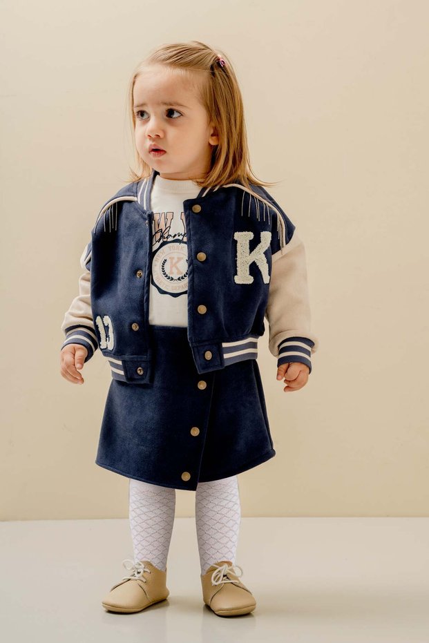 Baby Girl College Jacket, Shorts, Skirt, 3-Piece Suede Set, Pantyhose, Gift