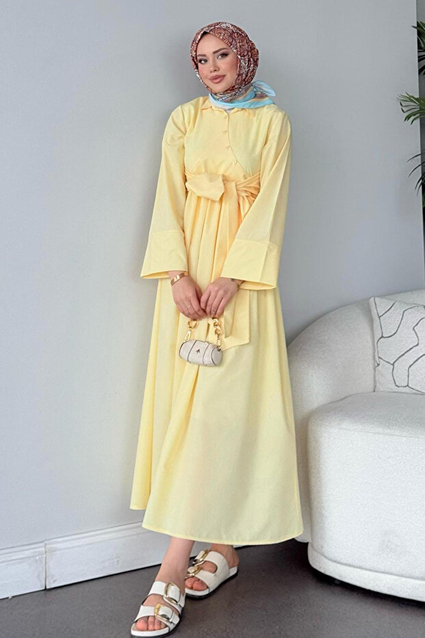 Women's Side Cross Tie Dress - Yellow