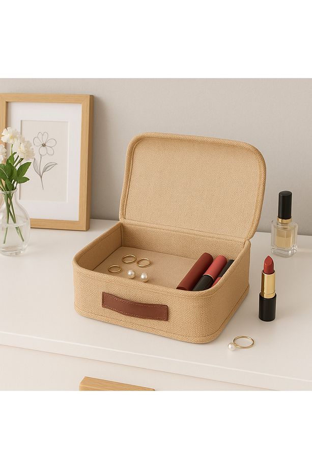 2 ADET Jüt Kapaklı Dolap Çekmece İçi Takı Makyaj Çamaşır Katlanır Saklama Kutusu Organizer 30x23x11 - 2