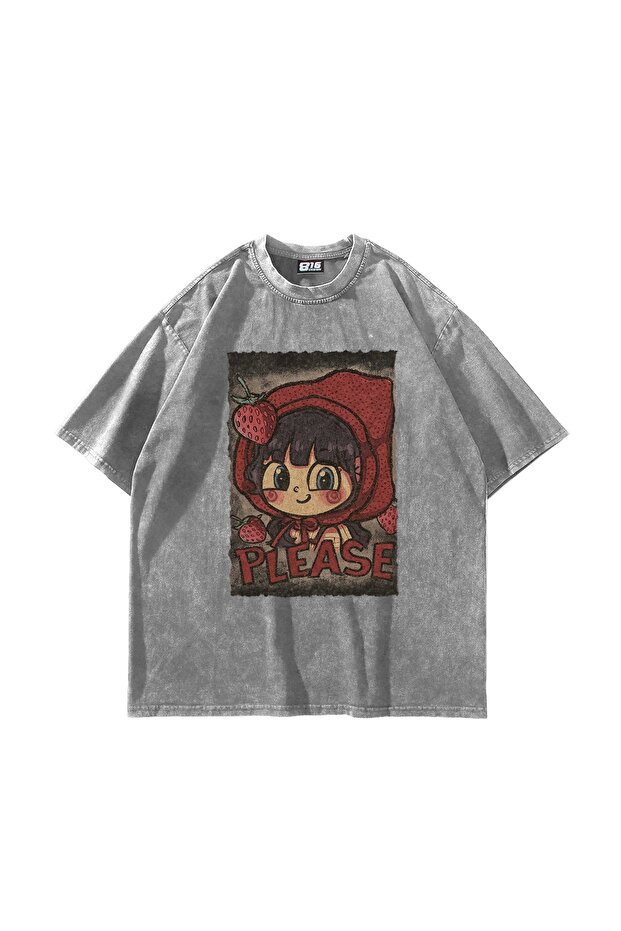 Little Red Riding Hood Printed Oversize Unisex Washable White Tshirt