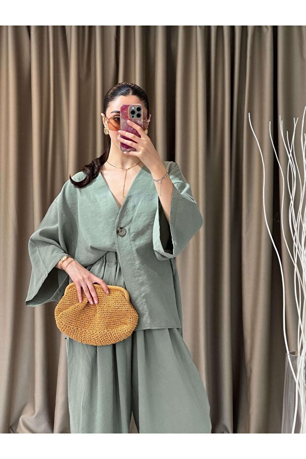 Front Buttoned Blouse Set - 1