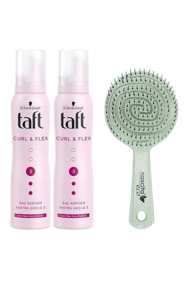 Saç Köpüğü 3- Ekstra Güçlü Curl & Flex 150ML Kalıcı Bukleler 2 Adet + Nascita-Pro Vegan Saç Fırçası - 1