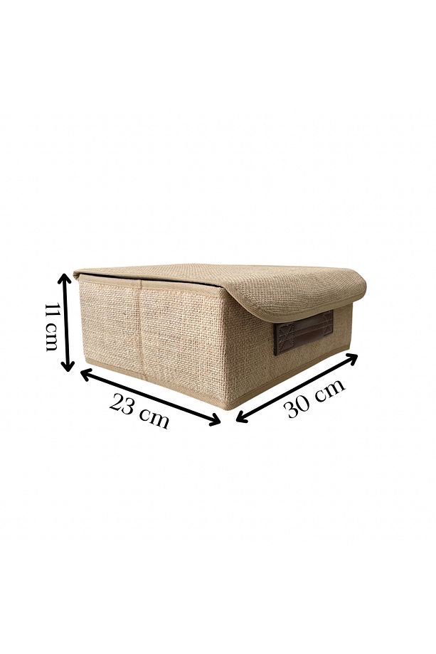 2 ADET Jüt Kapaklı Dolap Çekmece İçi Takı Makyaj Çamaşır Katlanır Saklama Kutusu Organizer 30x23x11 - 4