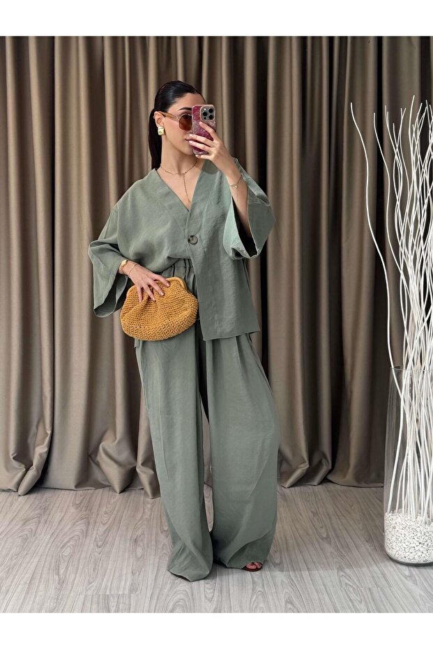 Front Buttoned Blouse Set - 3