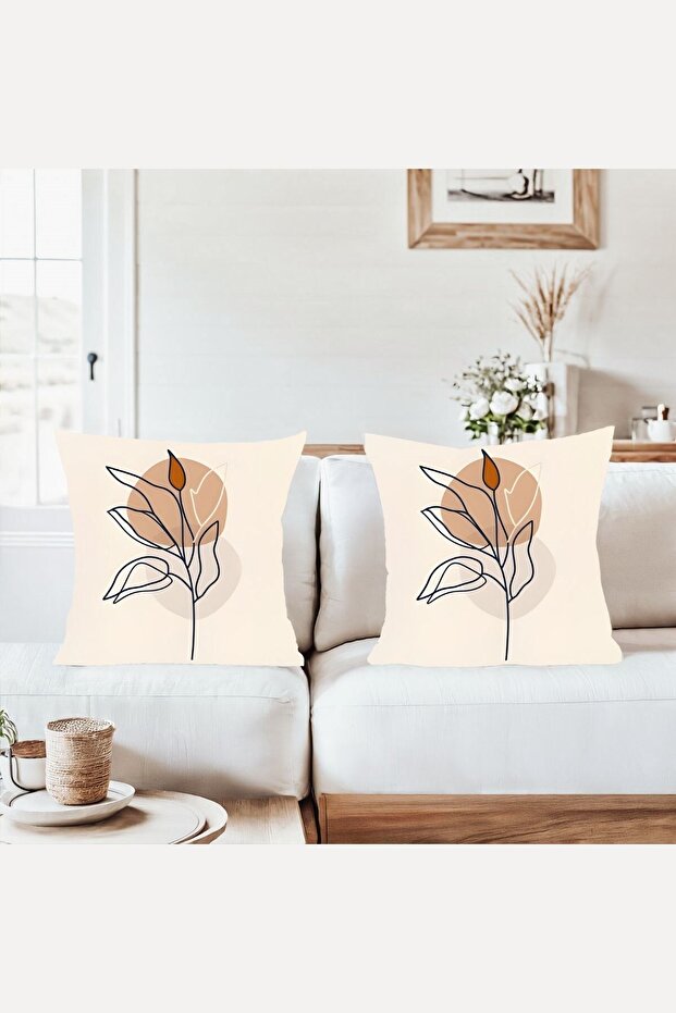 Bohemian Boho Leaf Pattern Combination Hidden Zippered Throw Pillow Cover Sofa Pillow Case Set (2Pcs) - 1
