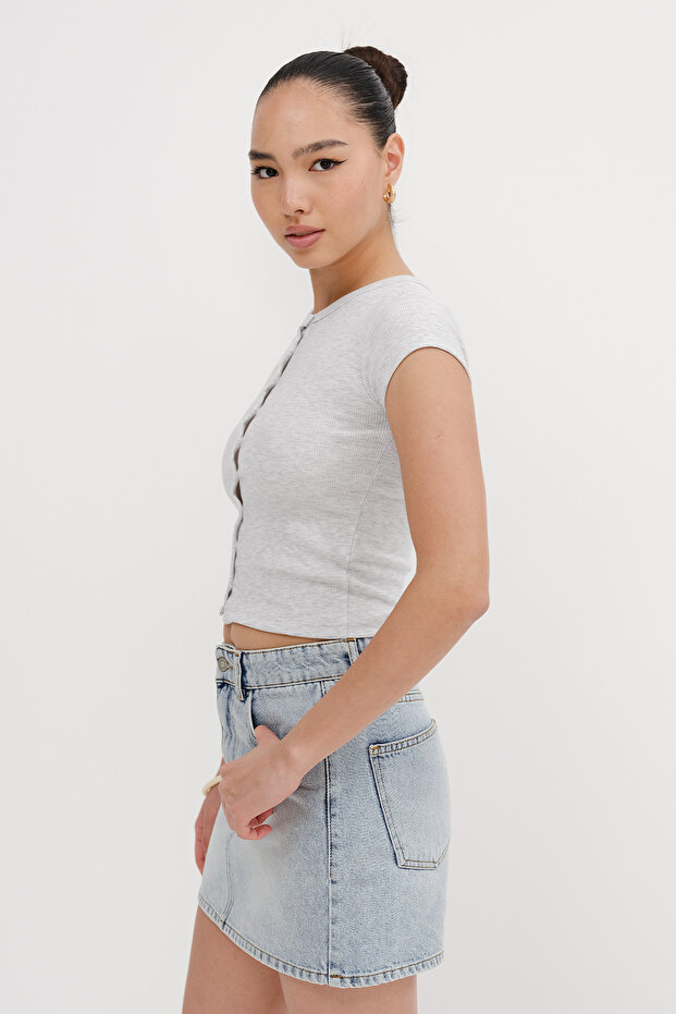 Düğmeli Basic T-shirt P0377-J11 - 3