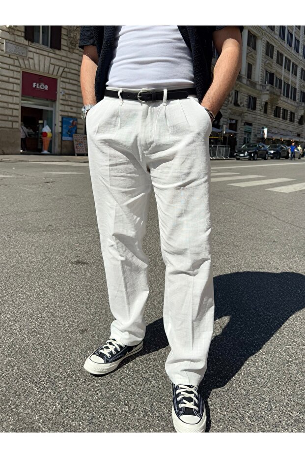 Comfortable Fit Baggy Linen Trousers