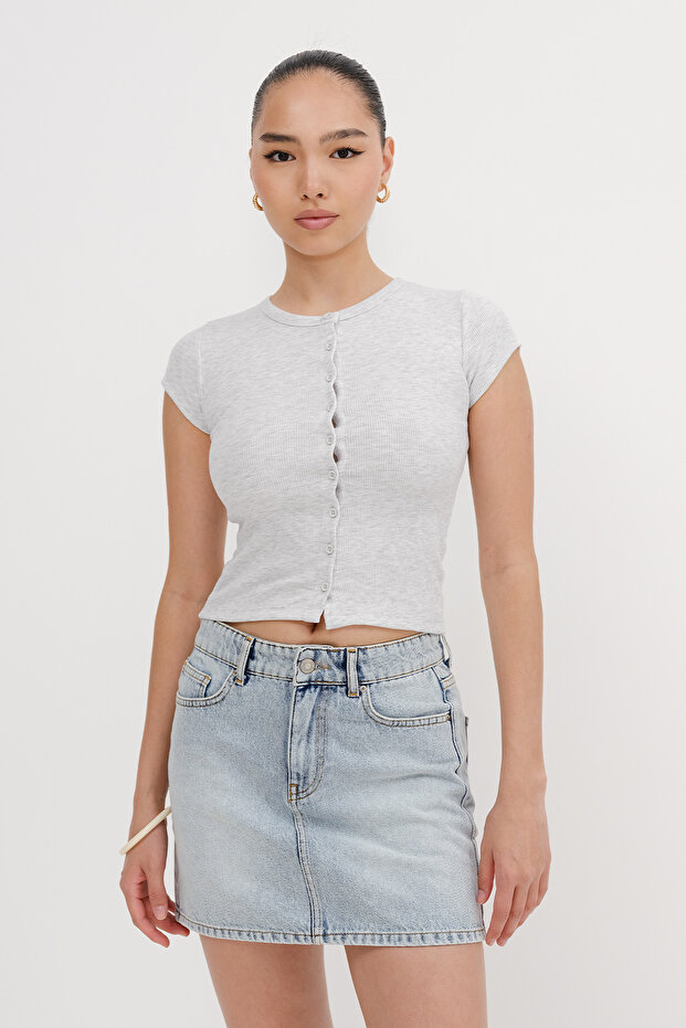 Düğmeli Basic T-shirt P0377-J11 - 6