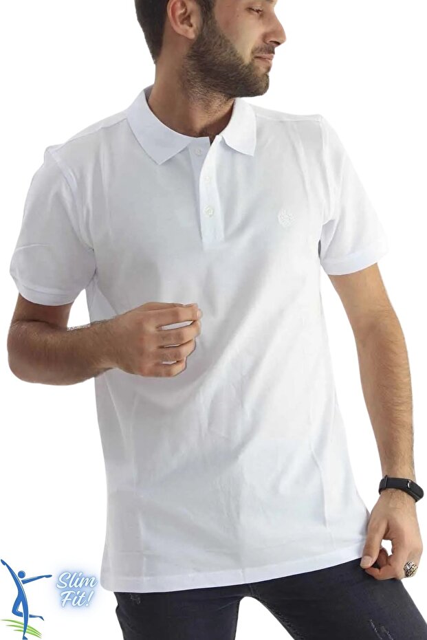 Men's Slim Fit Slim-Fitting Cotton Soft Texture Non-Curling Collar Khaki Polo Collar T-Shirt White