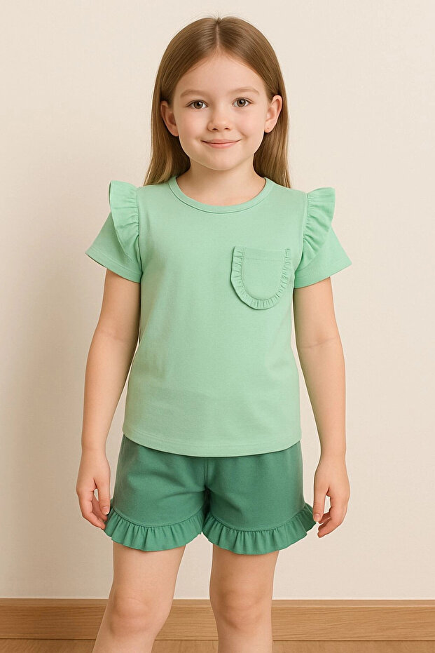 Girls' Shorts Suit with Ruffle Pockets 50657