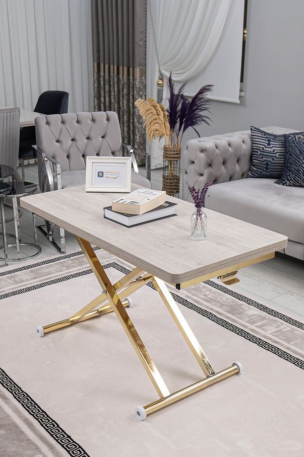 Akıllı Sehpa Home Üst Tabla Mdf Alt Mekanizma Gold Kaplama - 2