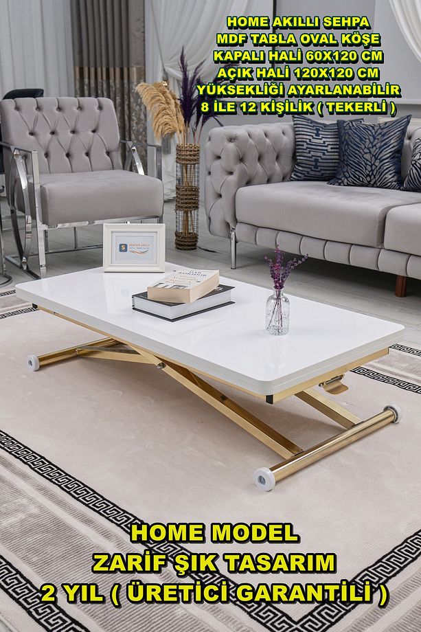 Akıllı Sehpa Home Üst Tabla Mdf Alt Mekanizma Gold Kaplama - 1