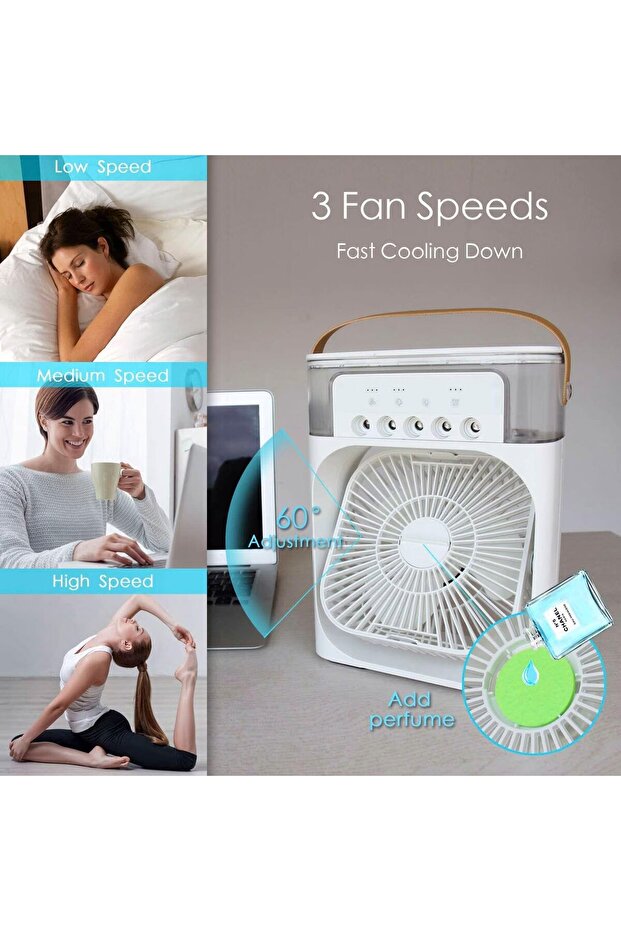 مروحة تبريد الهواء المحمولة مع وظيفة الترطيب والإضاءة LED ومؤقت تشغيل - 6