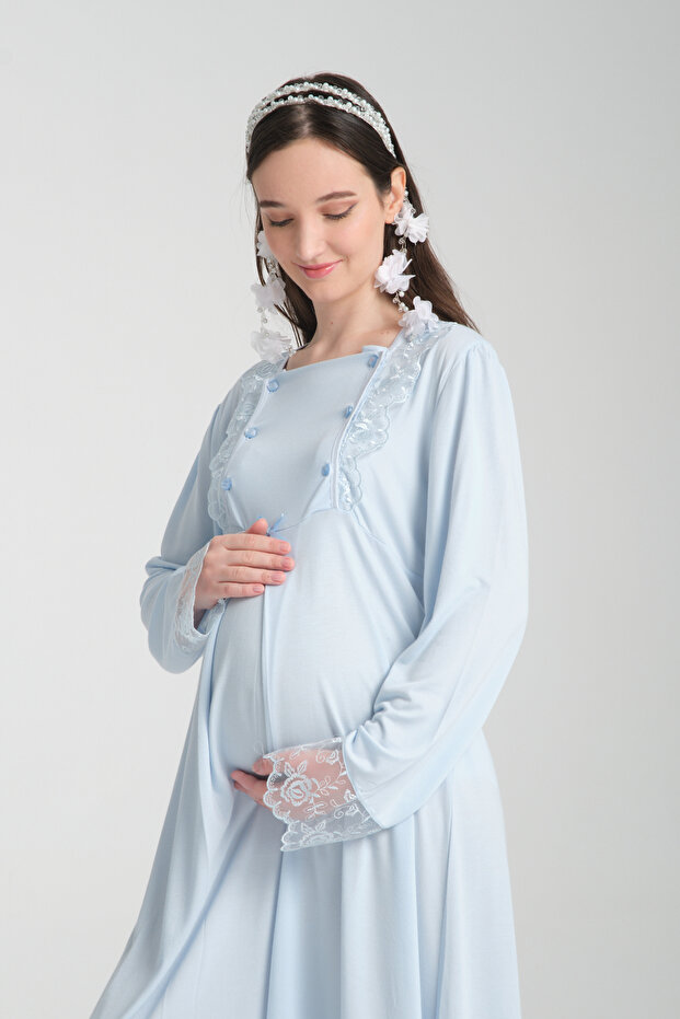 Hamile Lohusa Gecelik pijama Takımı Sabahlıklı full Set Zarif Lohusa seti - 3