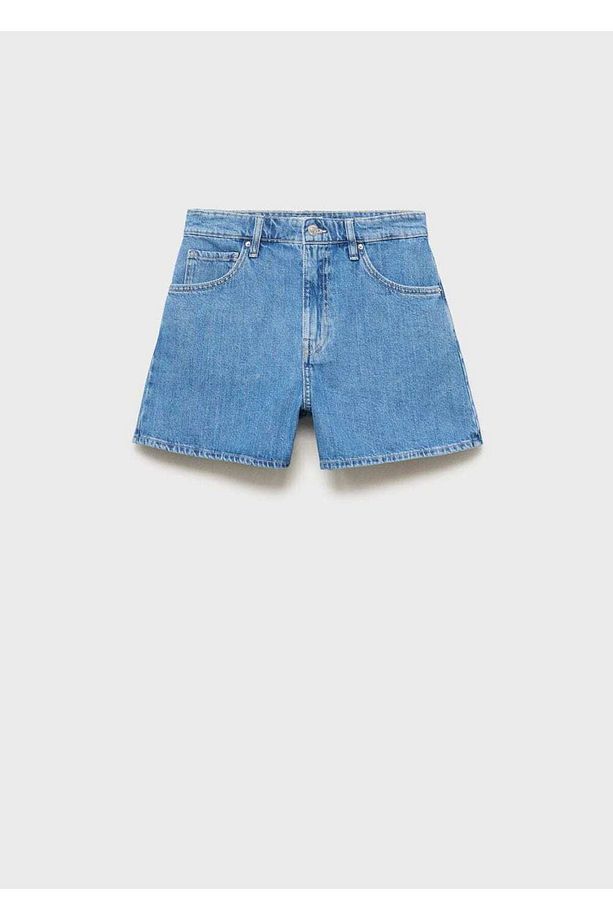 Yüksek bel düz kesim denim şort - 3